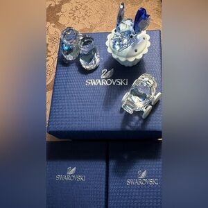 3 Swarovski items Blue Carriage, Blue Baby Shoes, & Blue Elephant Cupcake box